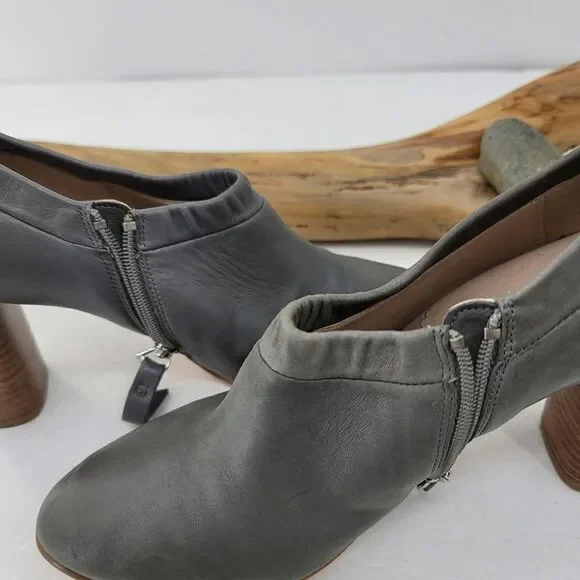 Clarks gray leather booties wood heel style name Narrative - Picture 3 of 9